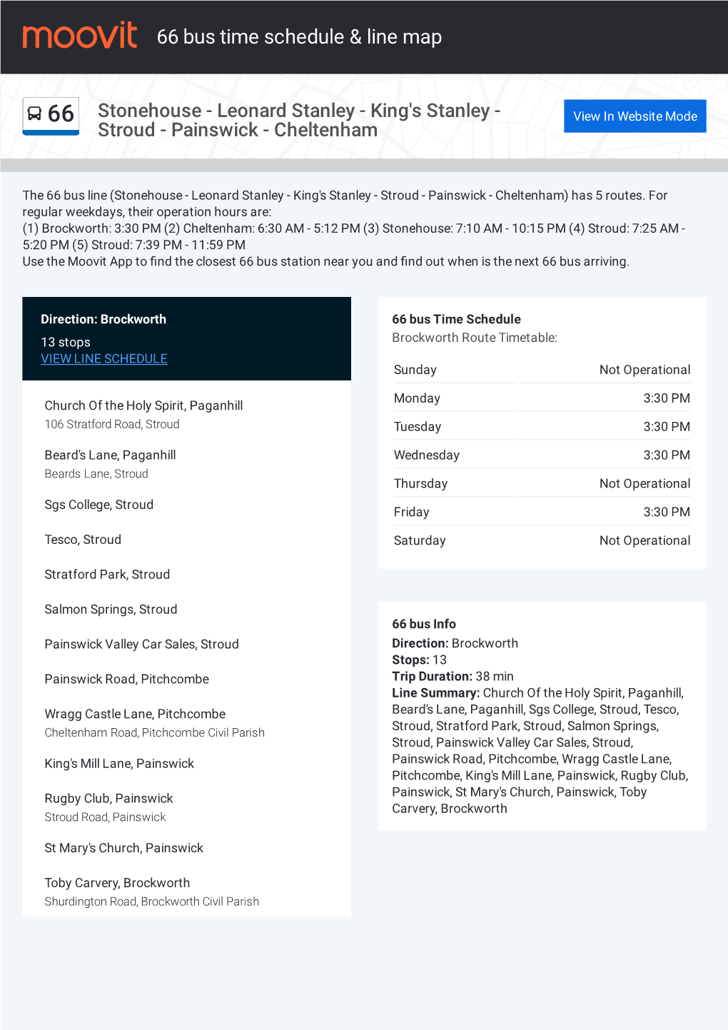 66 Bus Time Schedule & Line Route