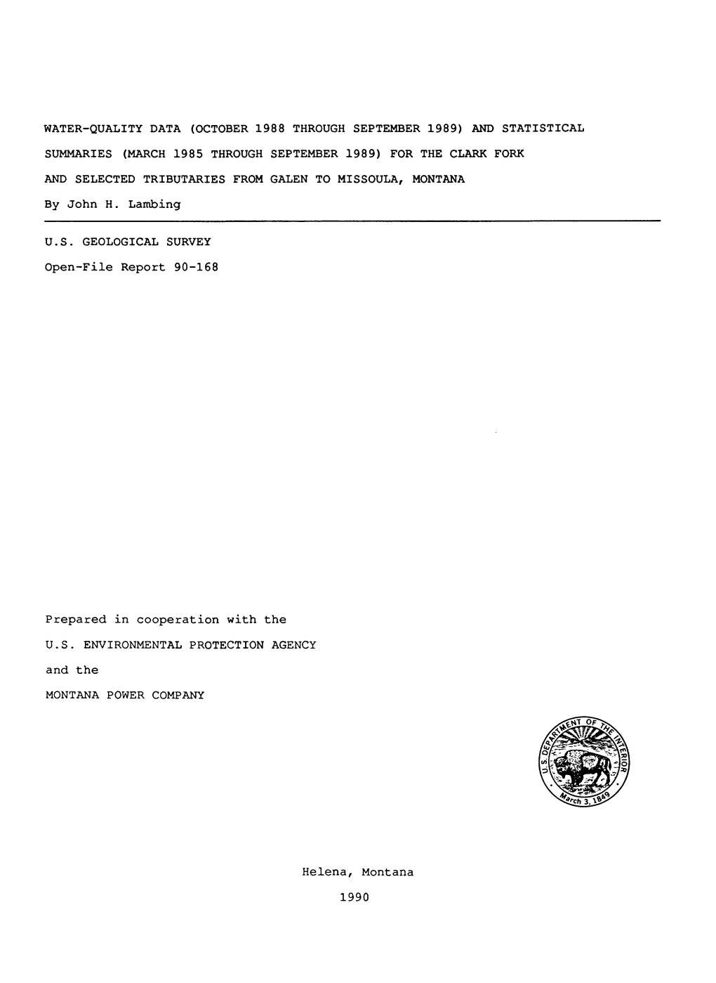 Water-Quality Data (October 1988 Through September 1989) and Statistical