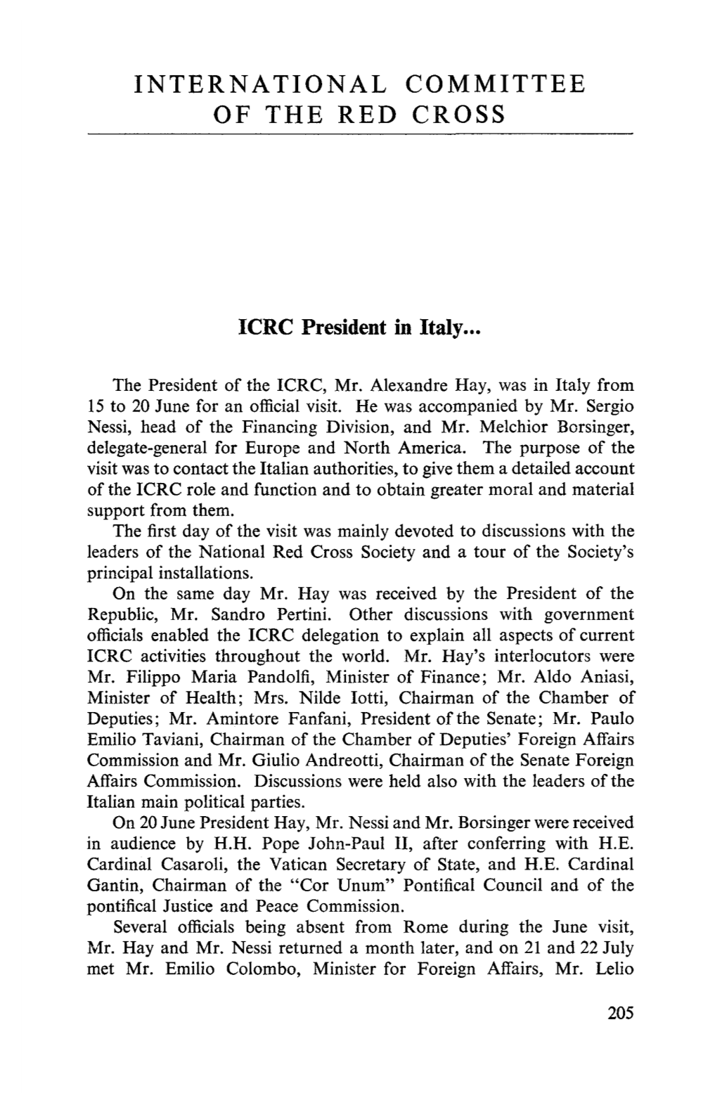 ICRC President in Italy…