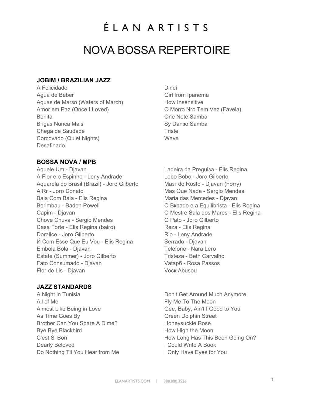 Nova Bossa Repertoire