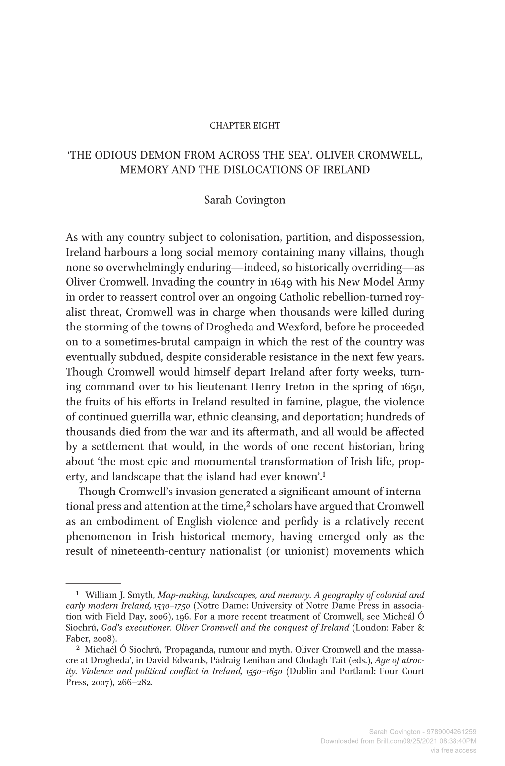 Oliver Cromwell, Memory and the Dislocations of Ireland Sarah