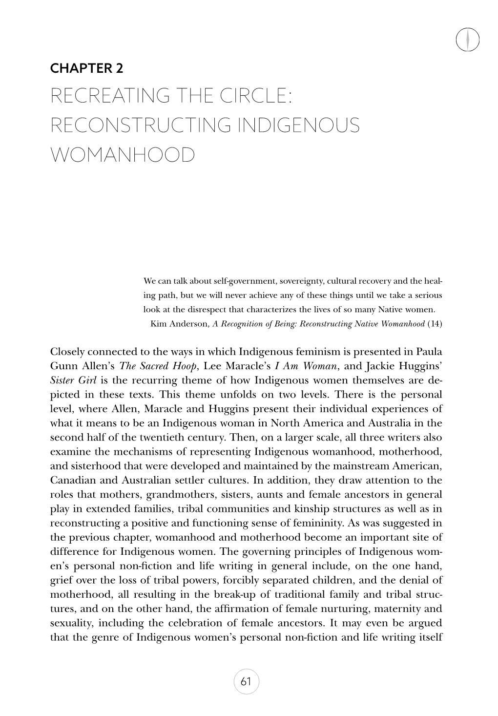 Recreating the Circle: Reconstructing Indigenous Womanhood