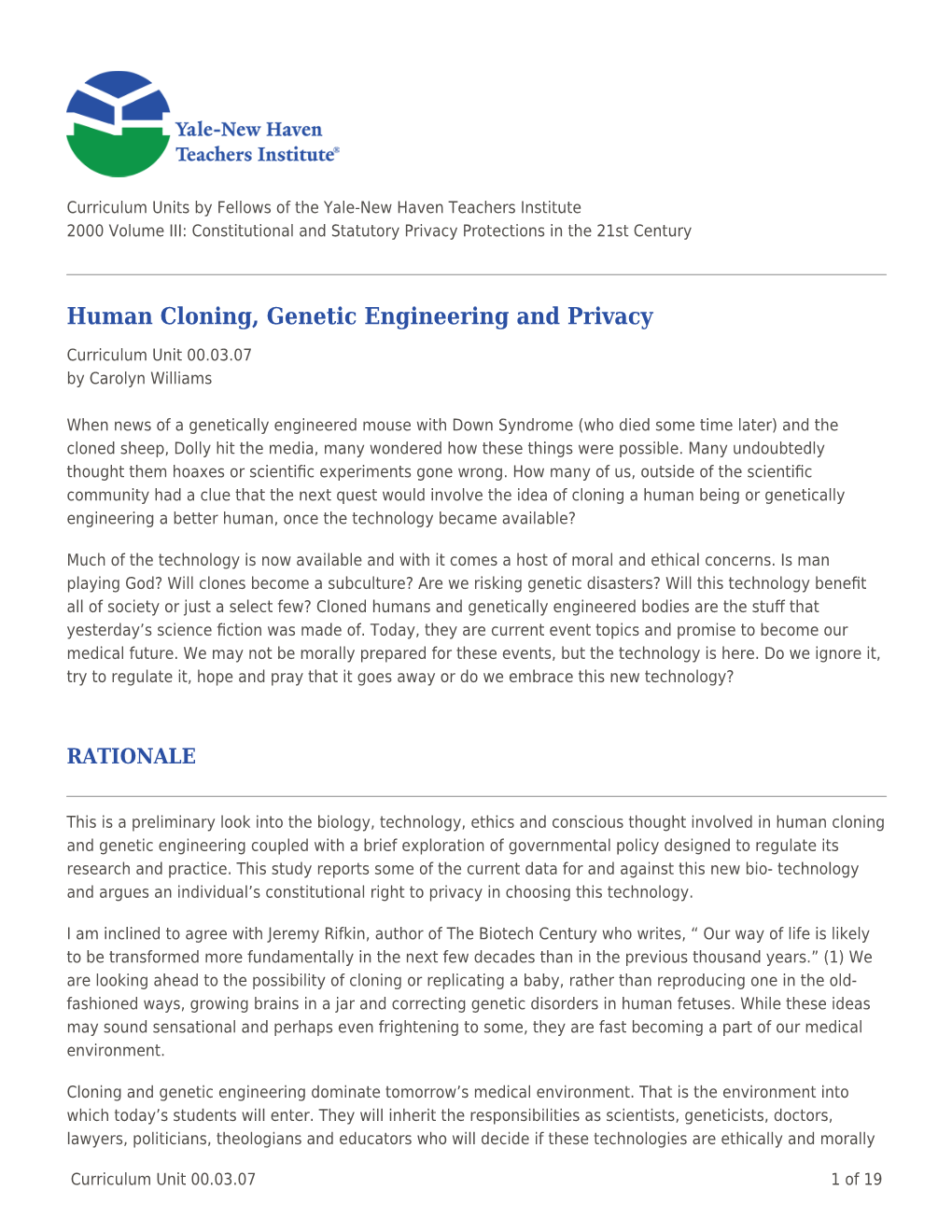 Human Cloning, Genetic Engineering and Privacy