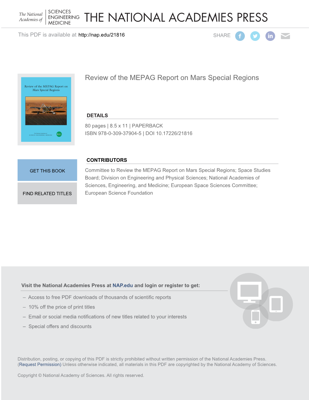 Review of the MEPAG Report on Mars Special Regions