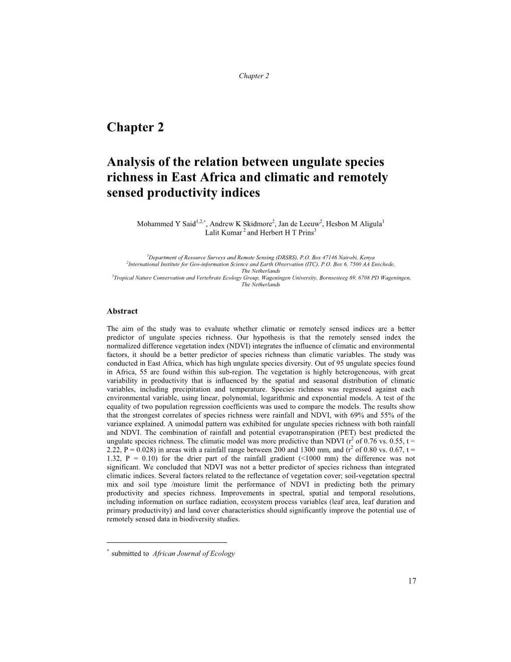 Multiscale Perspectives of Species Richness in East Africa