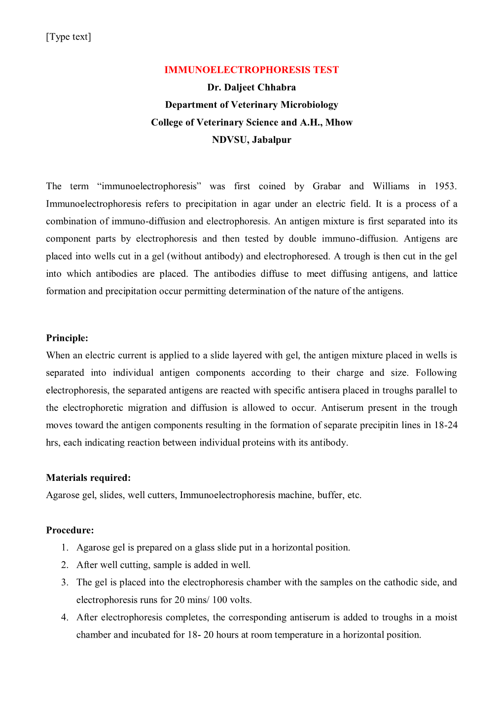 IMMUNOELECTROPHORESIS TEST Dr