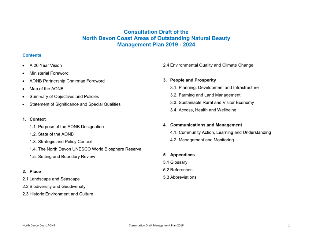 Consultation Draft of the North Devon Coast Areas of Outstanding Natural Beauty Management Plan 2019 - 2024