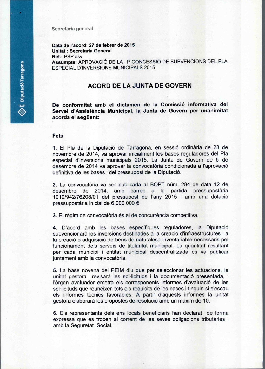 Acord De La Junta De Govern