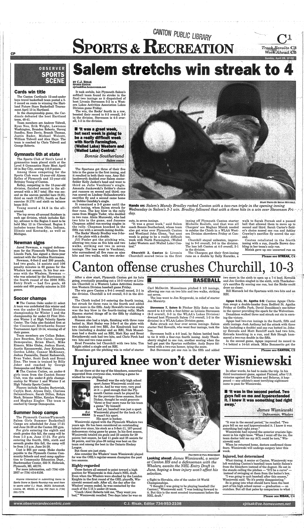 Observer & Eccentric/ SUNDAY, APRIL 28, 2002 C2(CP) Crusaders Split Twinbill with Saints Two Strikeouts in Seven Innings