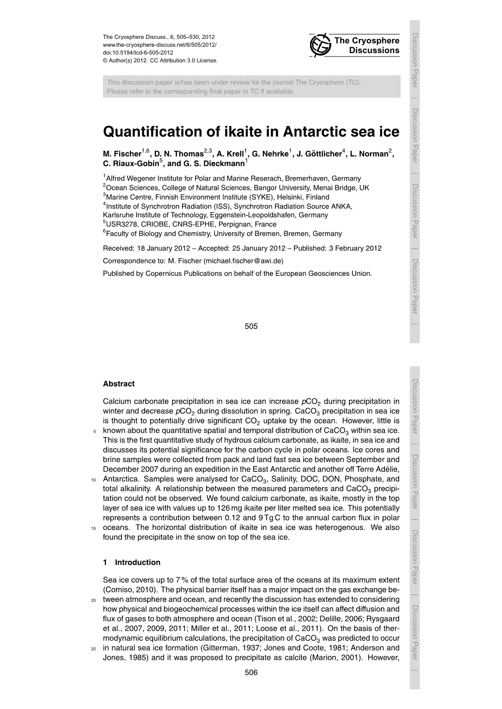 Quantification of Ikaite in Antarctic Sea