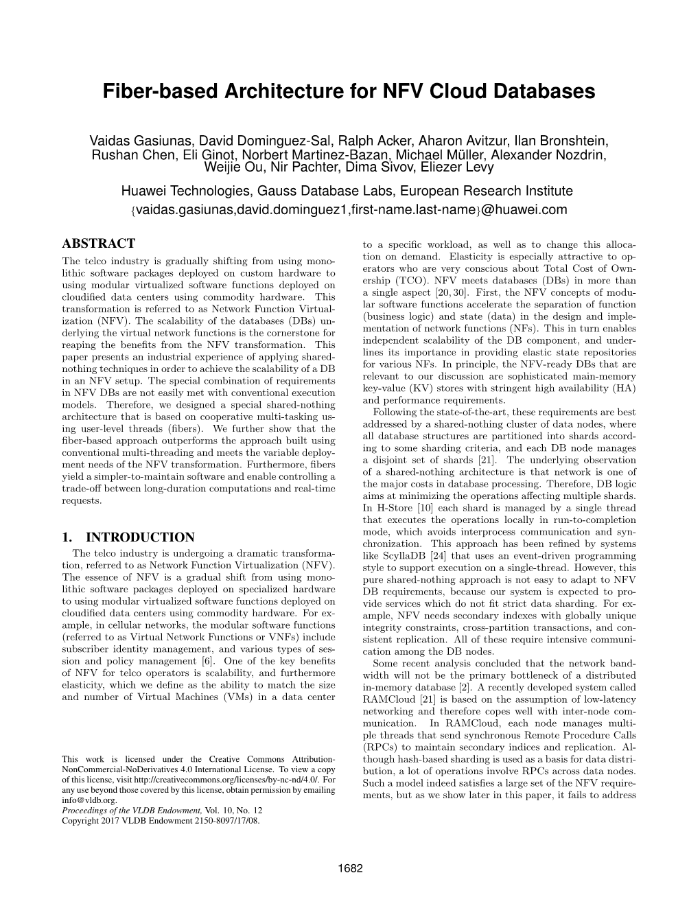 Fiber-Based Architecture for NFV Cloud Databases