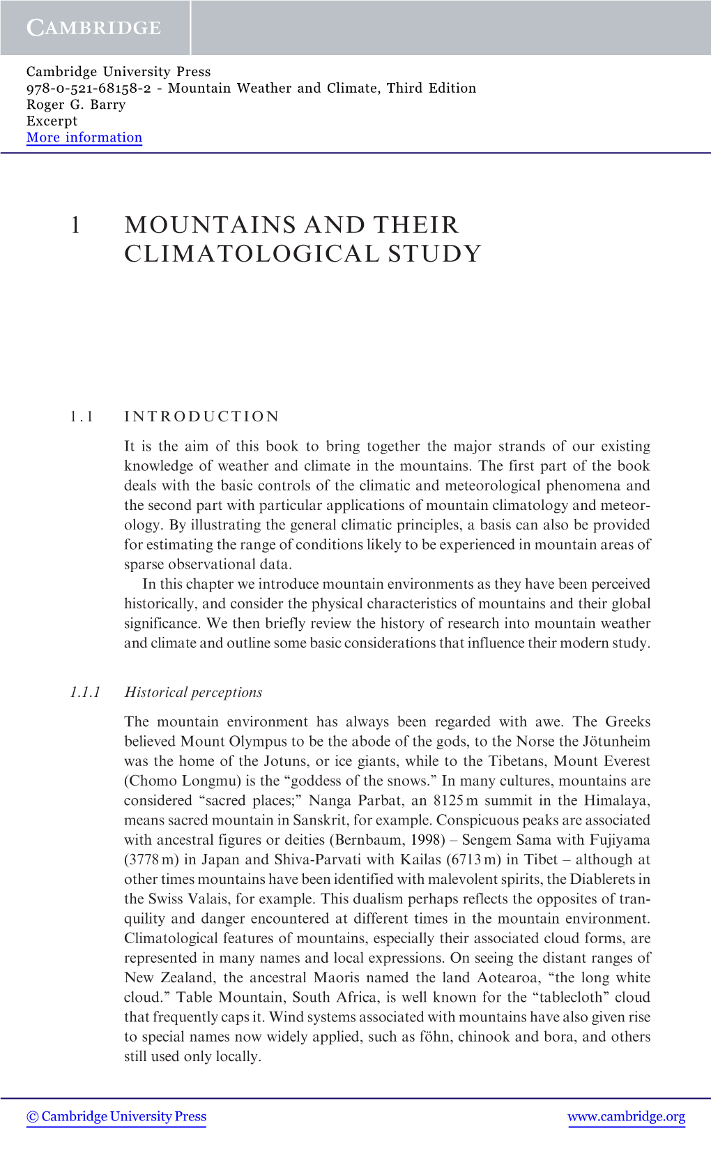 1 Mountains and Their Climatological Study