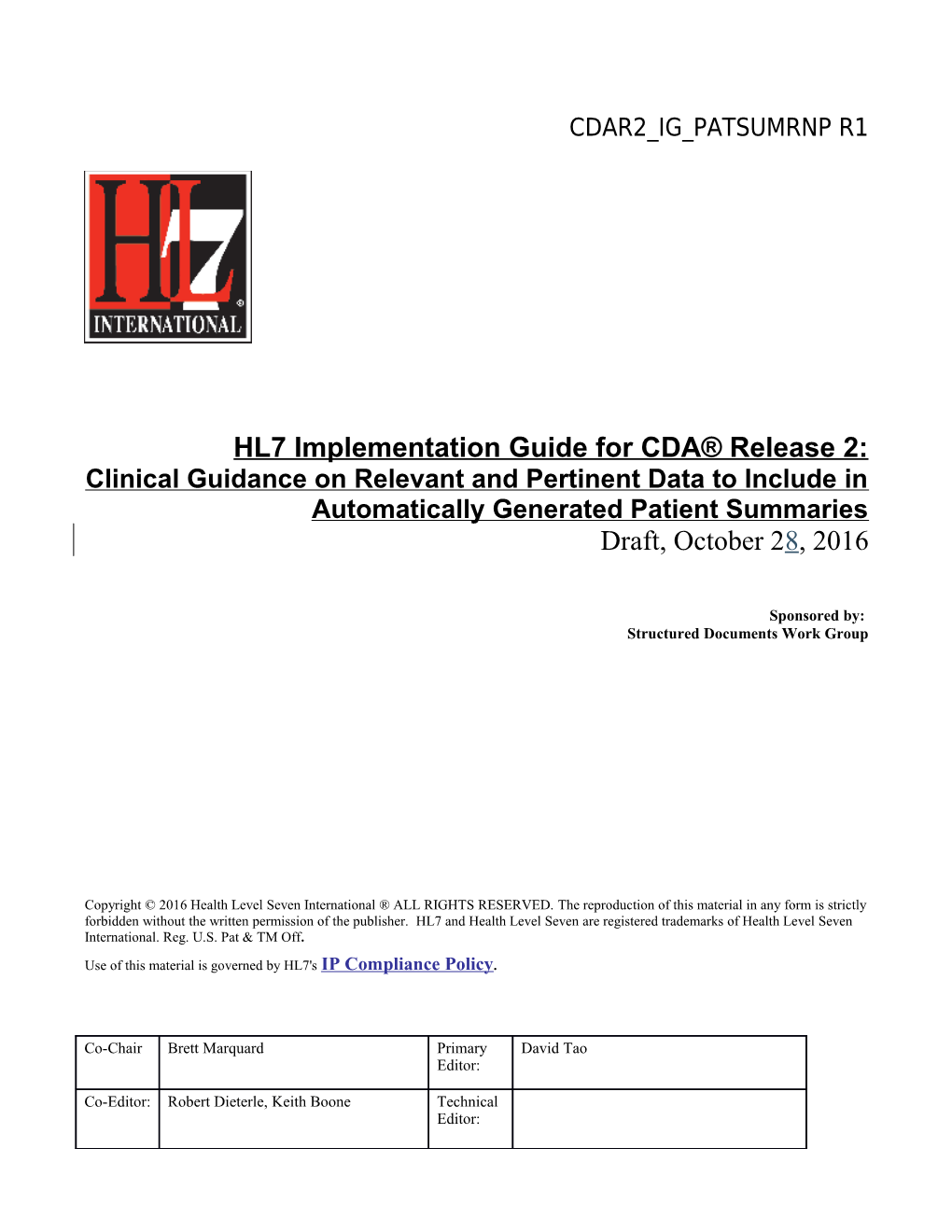 CDAR2 IG CCDA CLINNOTES R2 D1 2014NOV V1 Introductory Material