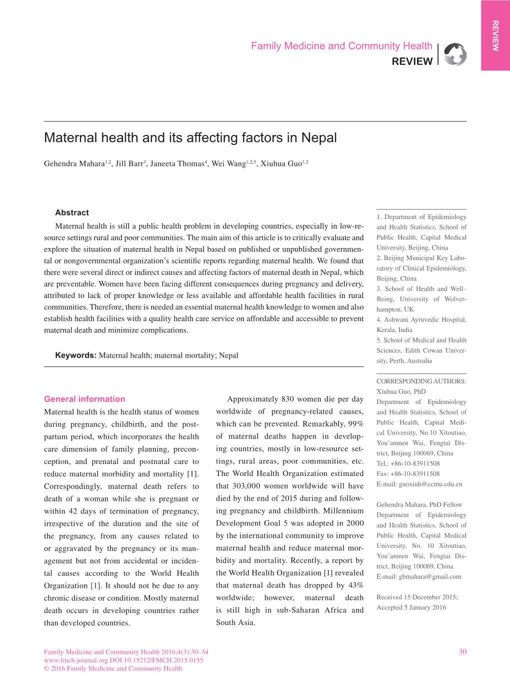 Maternal Health and Its Affecting Factors in Nepal