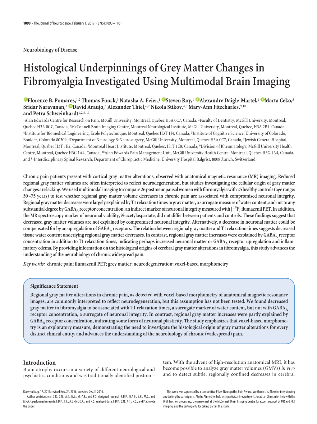 Histological Underpinnings of Grey Matter Changes in Fibromyalgia Investigated Using Multimodal Brain Imaging