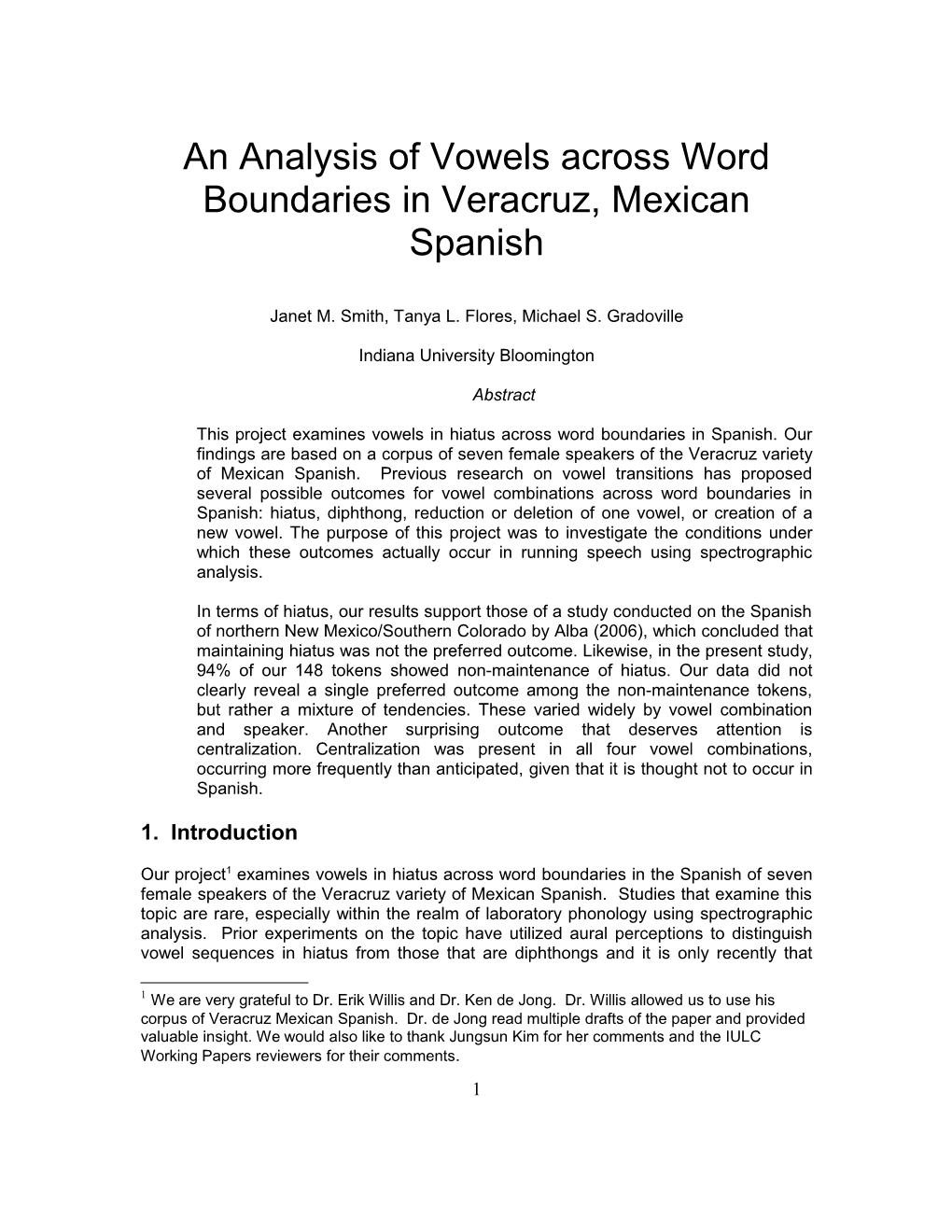 An Analysis of Vowels Across Word Boundaries in Veracruz, Mexican Spanish
