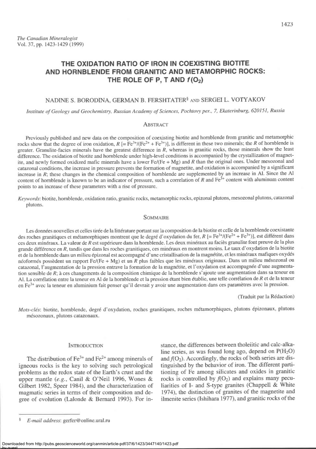 The Oxidation Ratio of Iron in Coexisting Biotite And