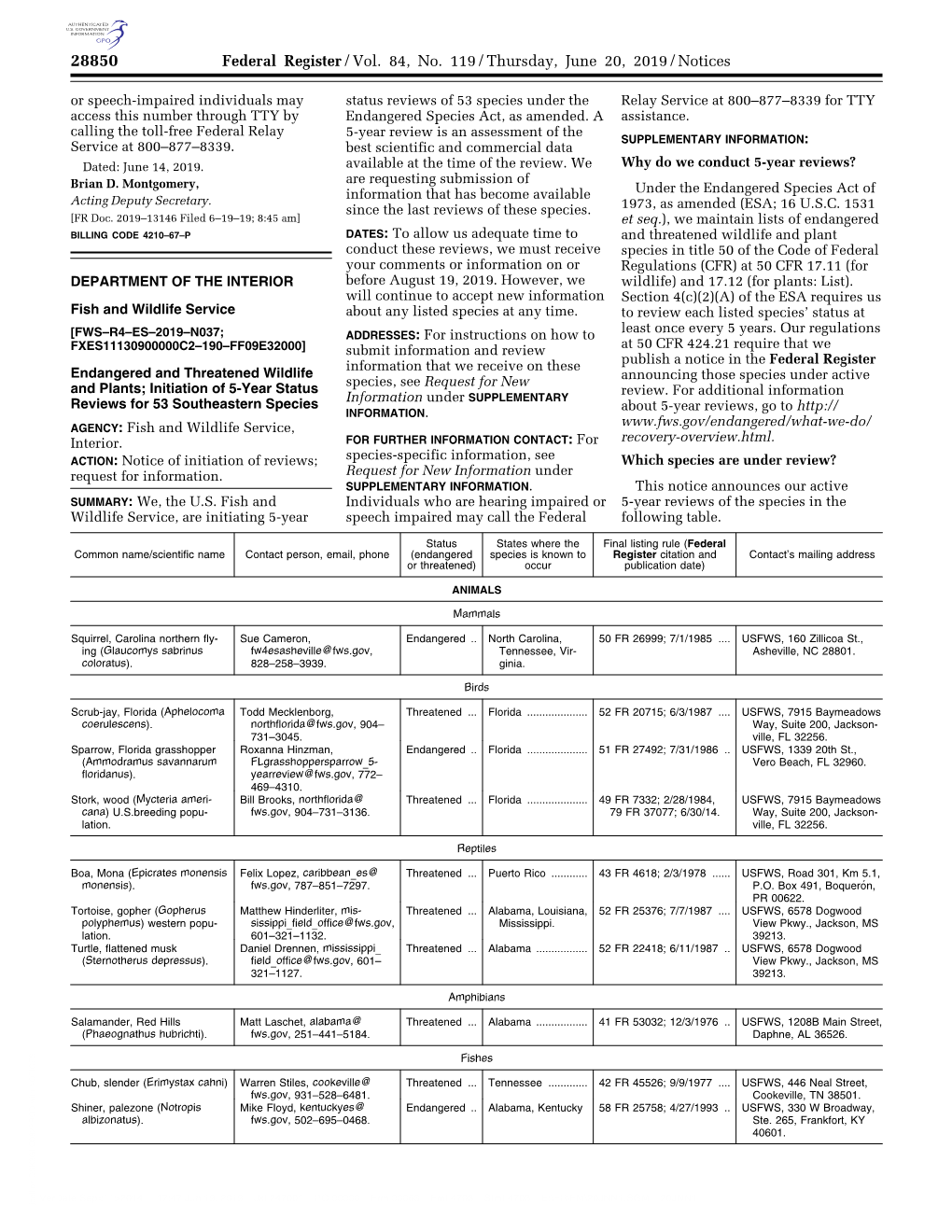 Federal Register/Vol. 84, No. 119/Thursday, June 20, 2019/Notices