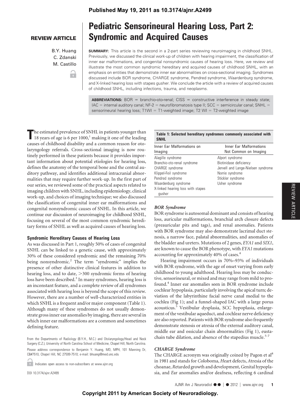 Pediatric Sensorineural Hearing Loss, Part 2: Syndromic And