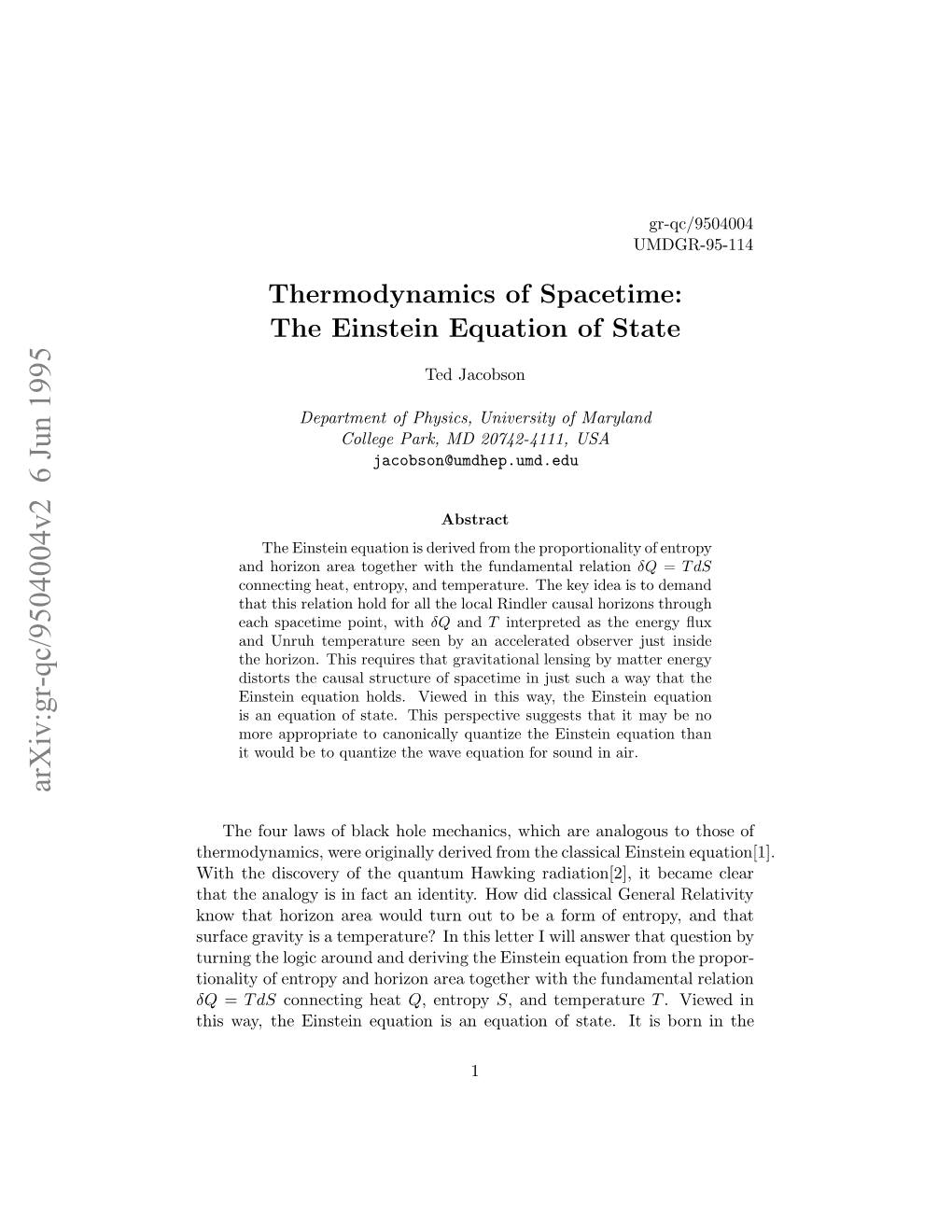 Thermodynamics of Spacetime: the Einstein Equation of State