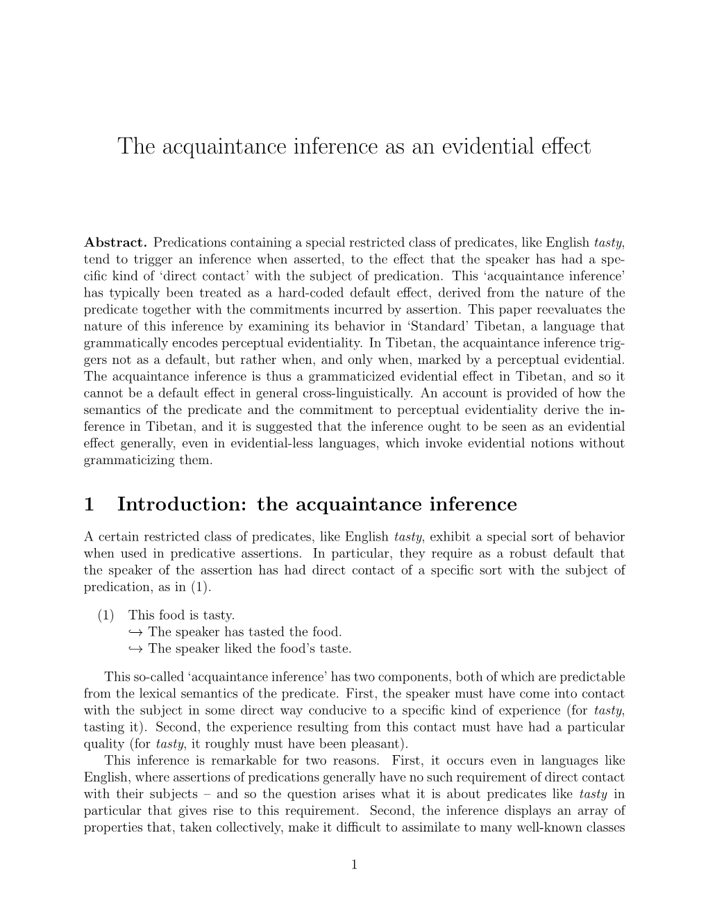 Acquaintance Inferences As Evidential Effects