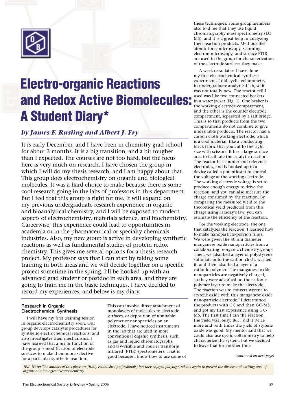Electro-Organic Reactions and Redox Active Biomolecules: a Student Diary*