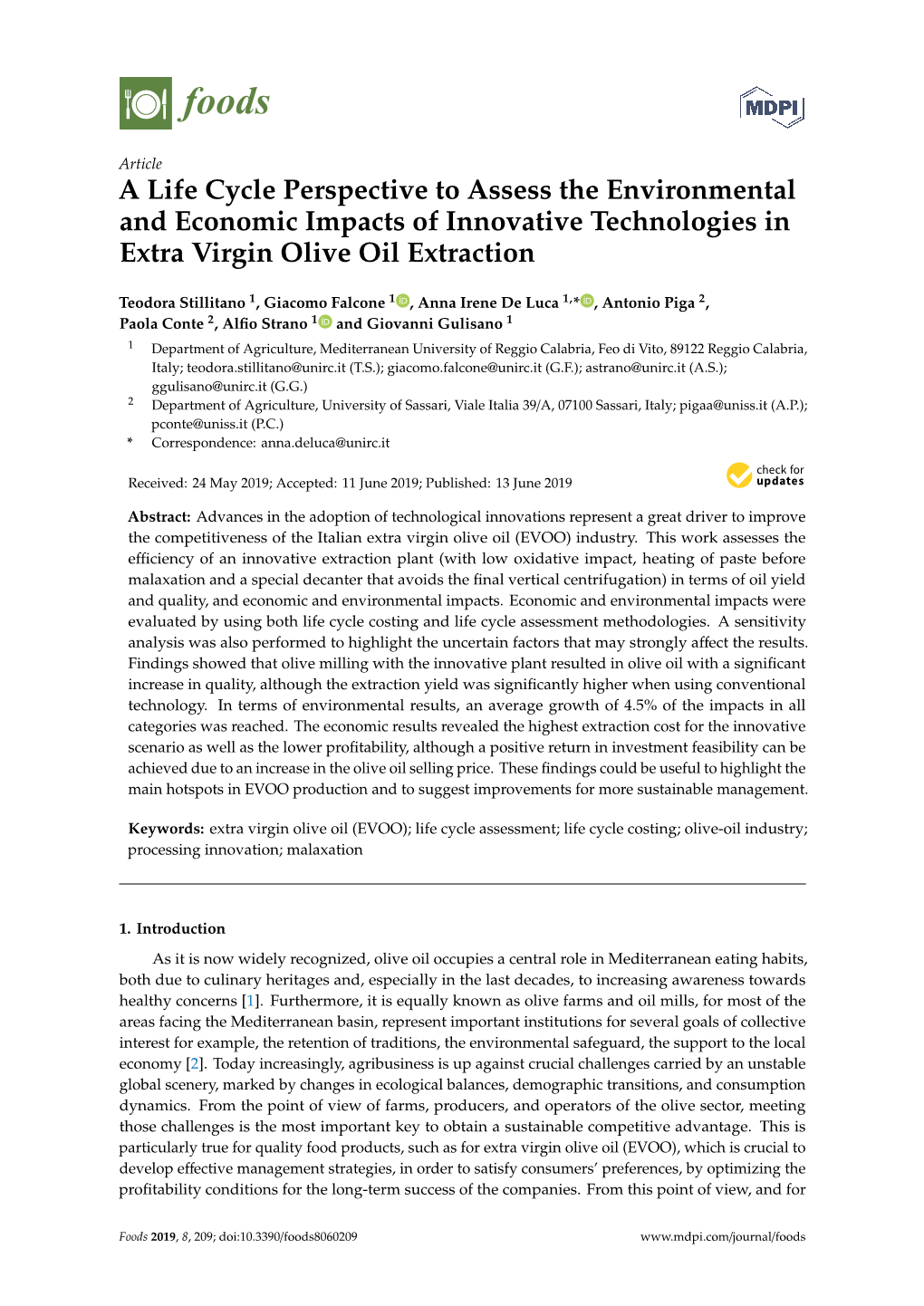 A Life Cycle Perspective to Assess the Environmental and Economic Impacts of Innovative Technologies in Extra Virgin Olive Oil Extraction