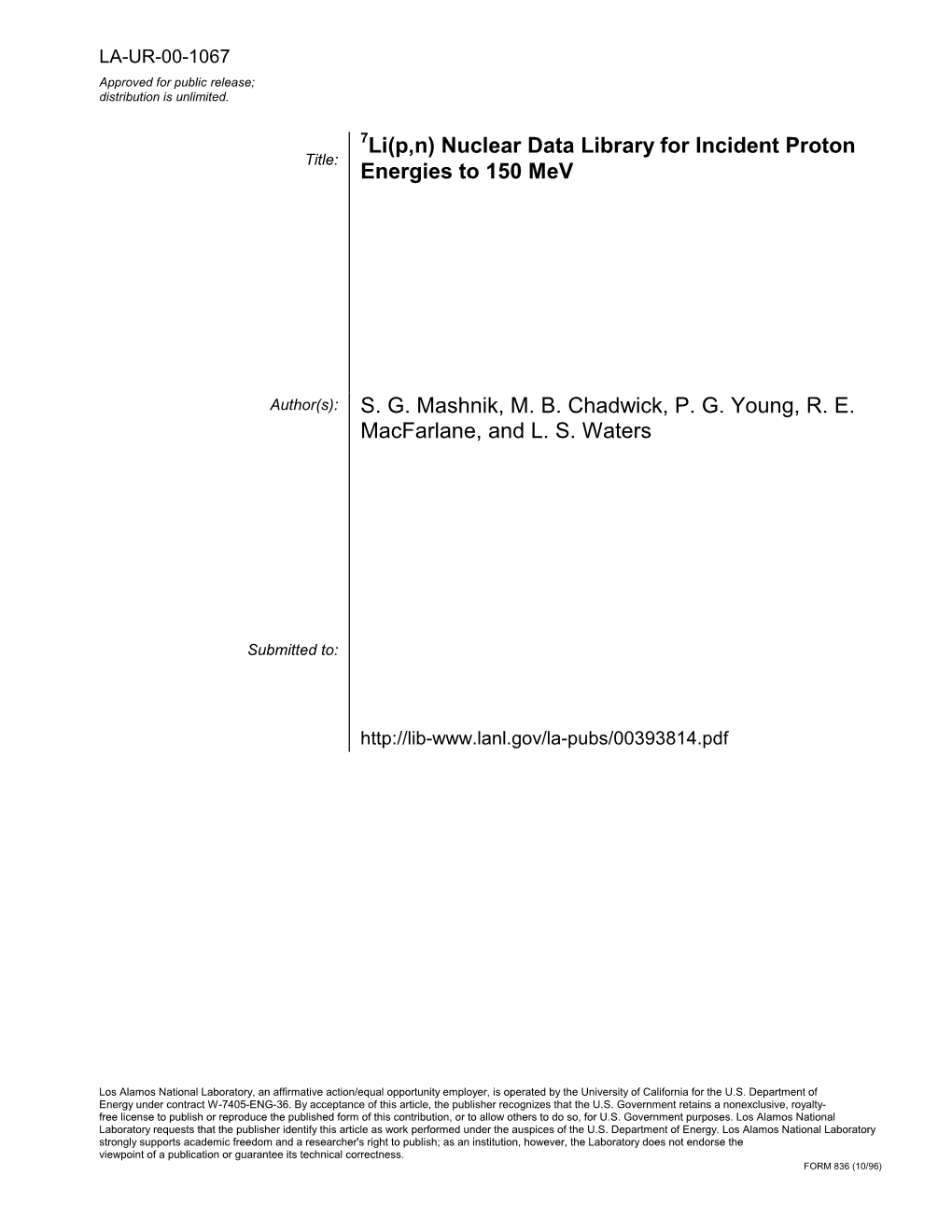 Nuclear Data Library for Incident Proton Energies to 150 Mev