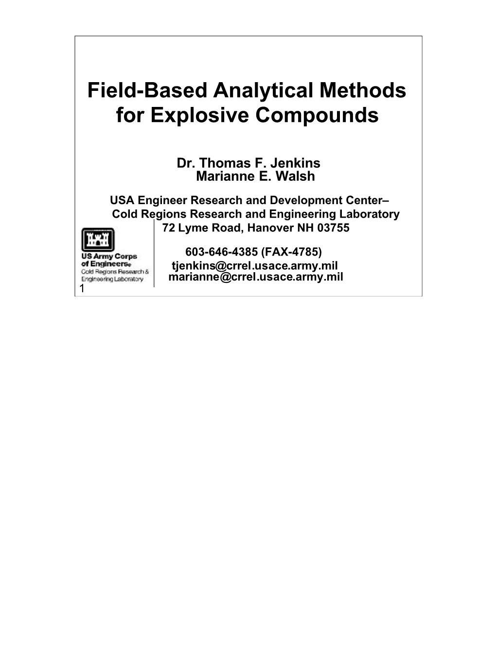 Field-Based Analytical Methods for Explosive Compounds