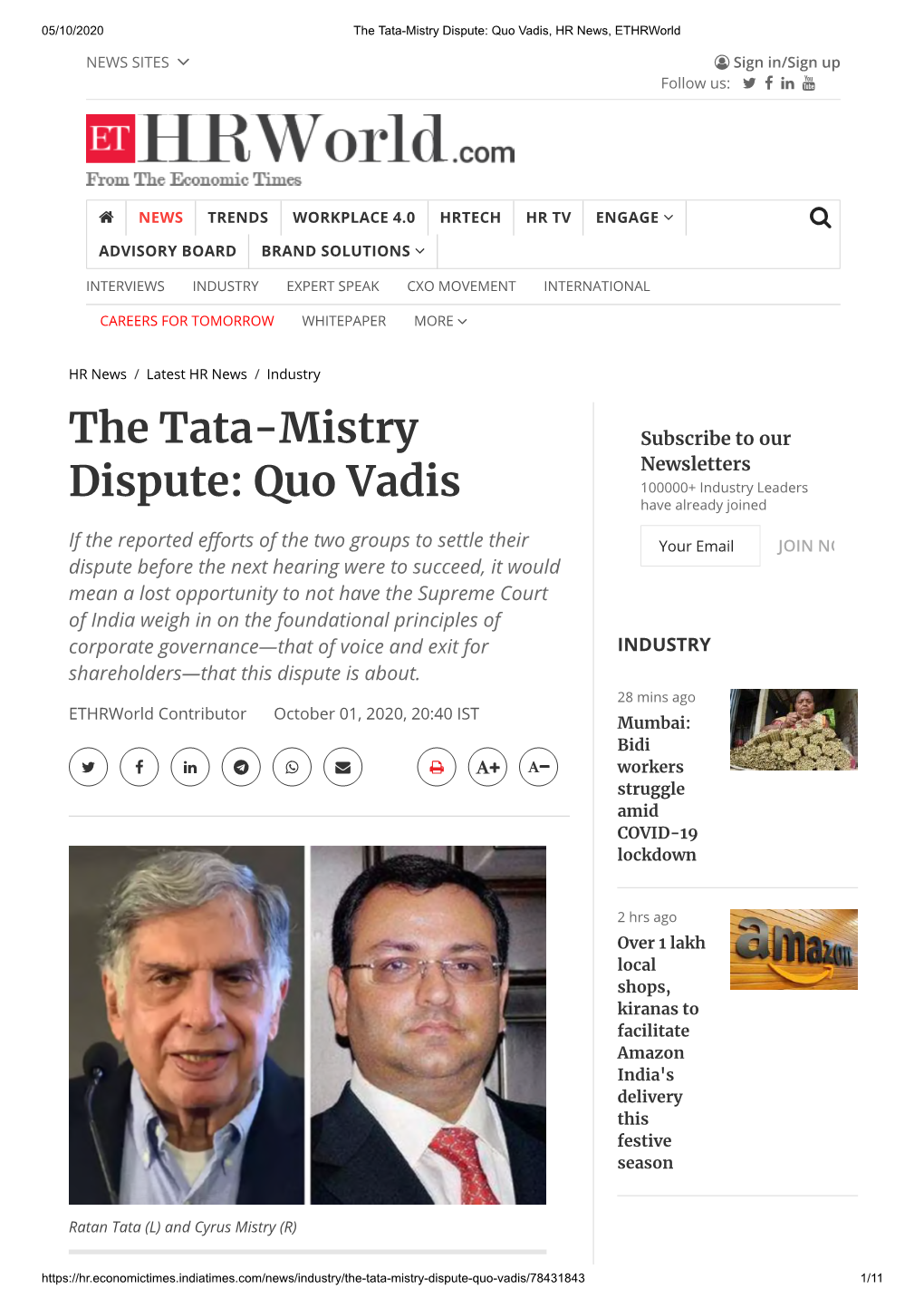 The Tata-Mistry Dispute: Quo Vadis, HR News, Ethrworld