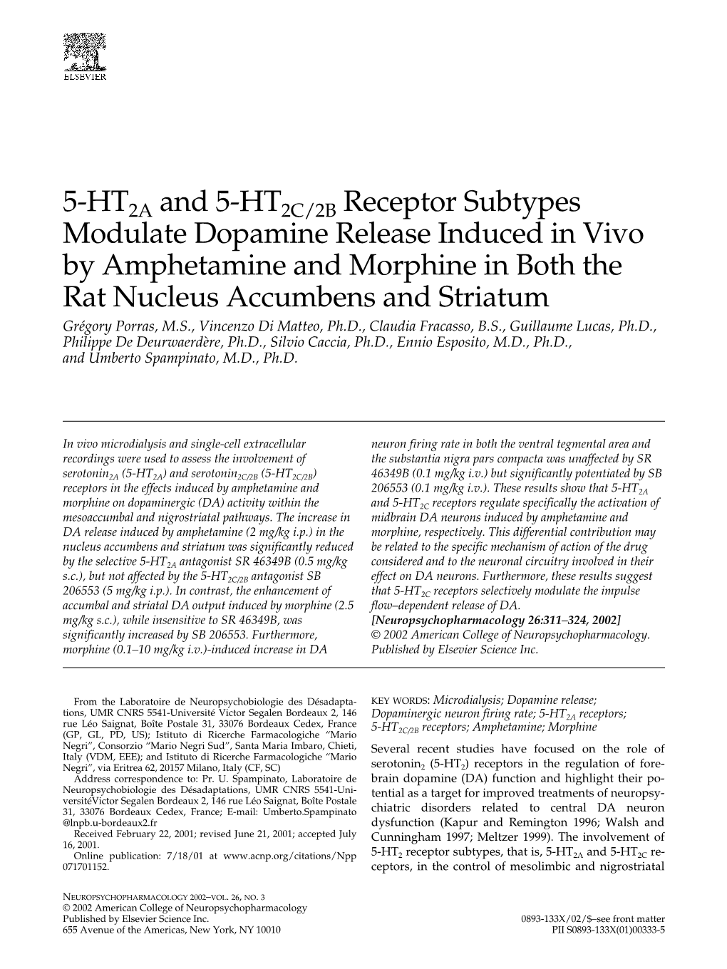 5-HT2A and 5-HT2C/2B Receptor Subtypes Modulate