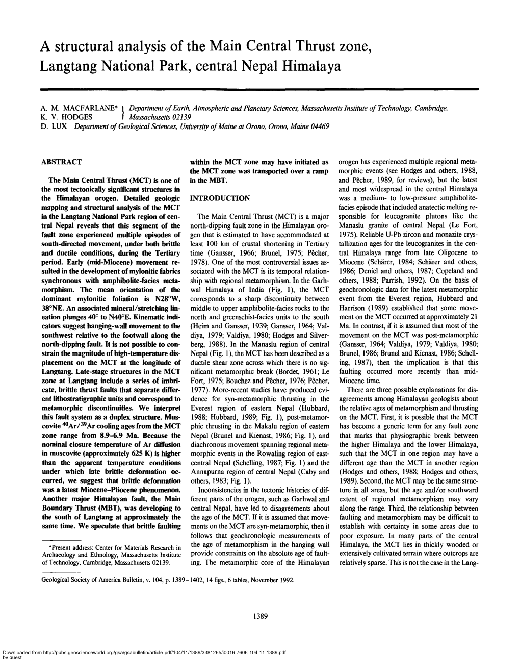 A Structural Analysis of the Main Central Thrust Zone, Langtang National Park, Central Nepal Himalaya