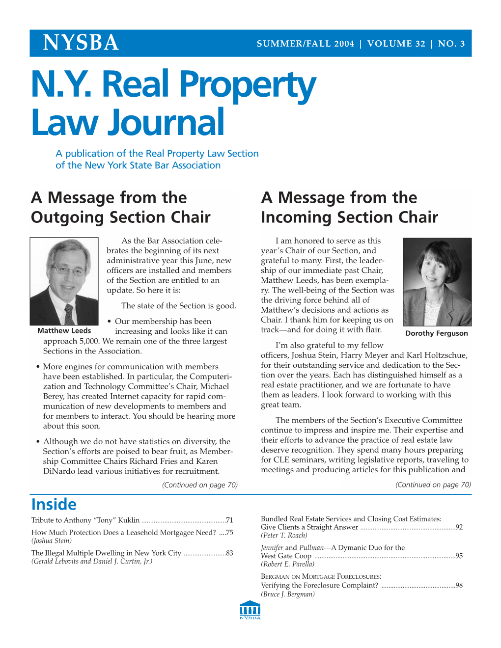 N.Y. Real Property Law Journal a Publication of the Real Property Law Section of the New York State Bar Association