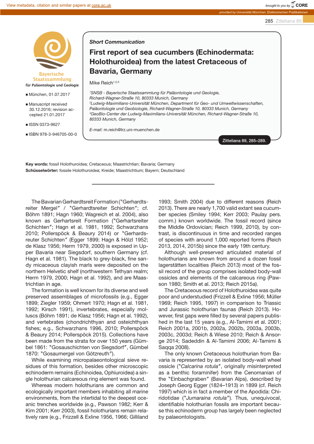 (Echinodermata: Holothuroidea) from the Latest Cretaceous Of