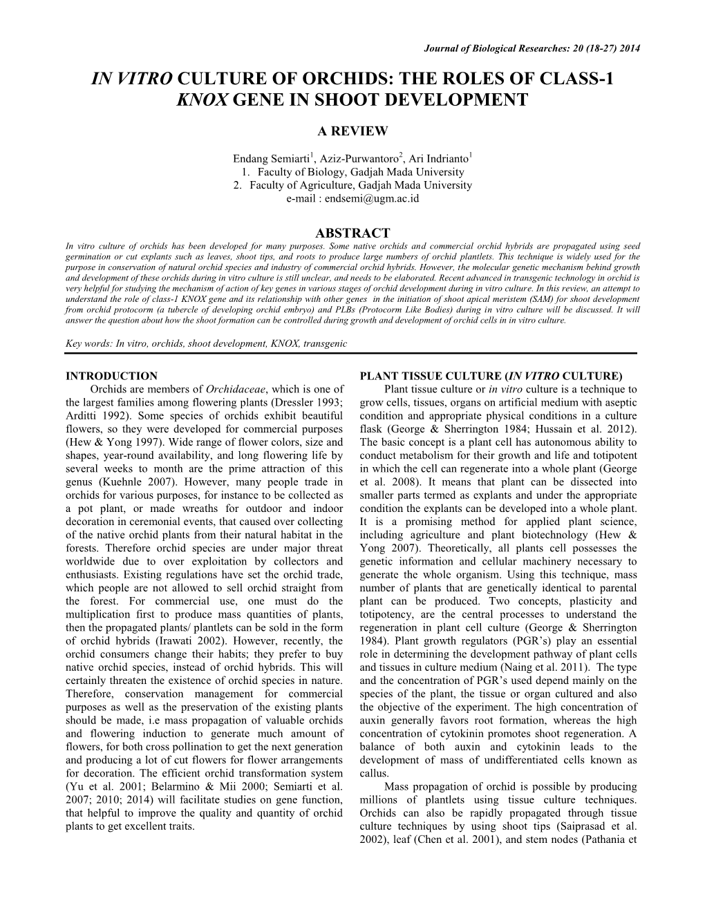 In Vitro Culture of Orchids: the Roles of Class-1 Knox Gene in Shoot Development