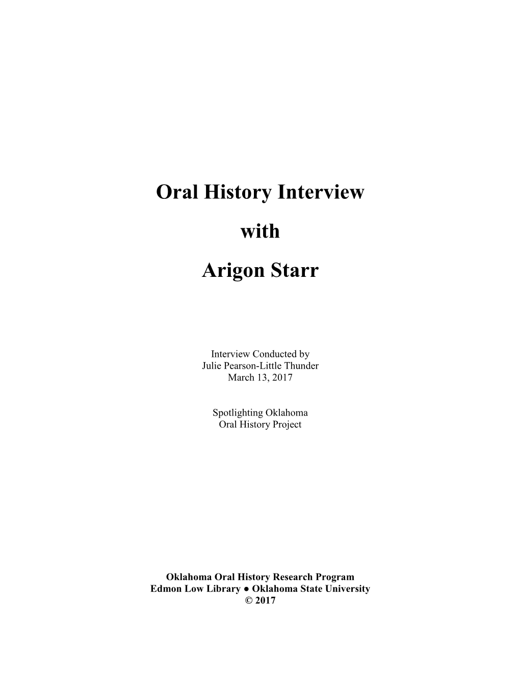 Oral History Interview