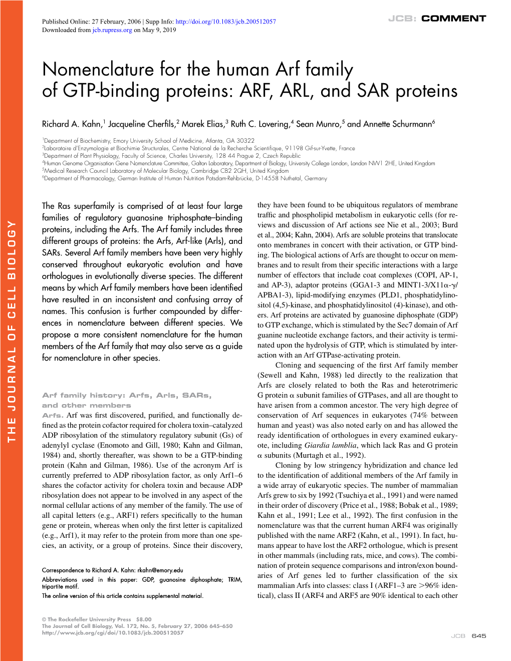 Of GTP-Binding Proteins: ARF, ARL, and SAR Proteins