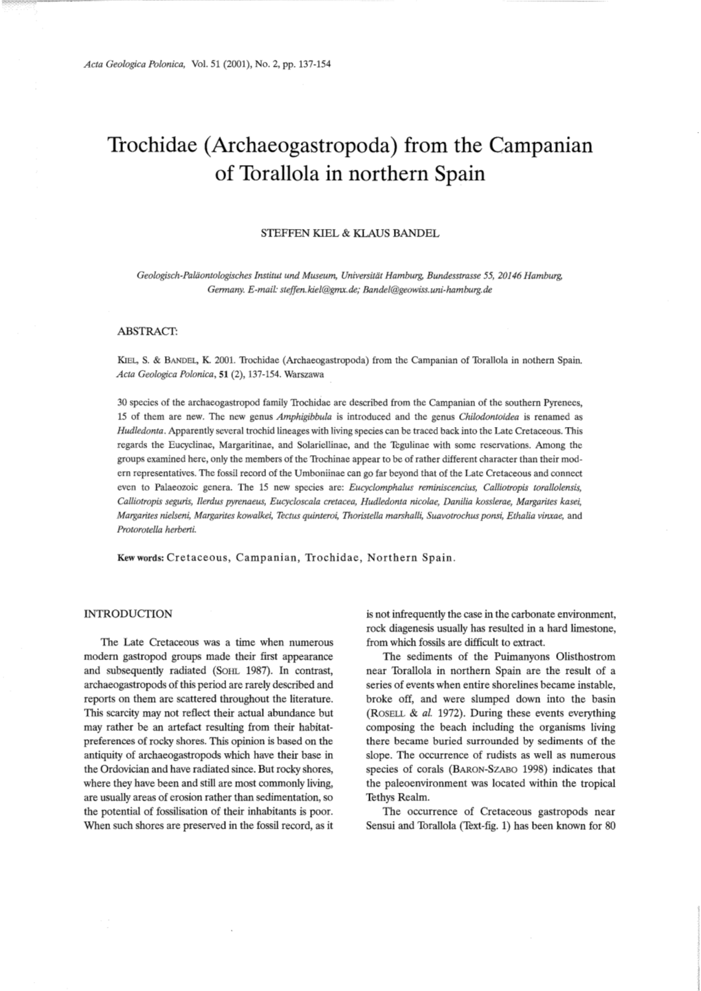 Trochidae (Archaeogastropoda) from the Campanian of Torallola in Northern Spain