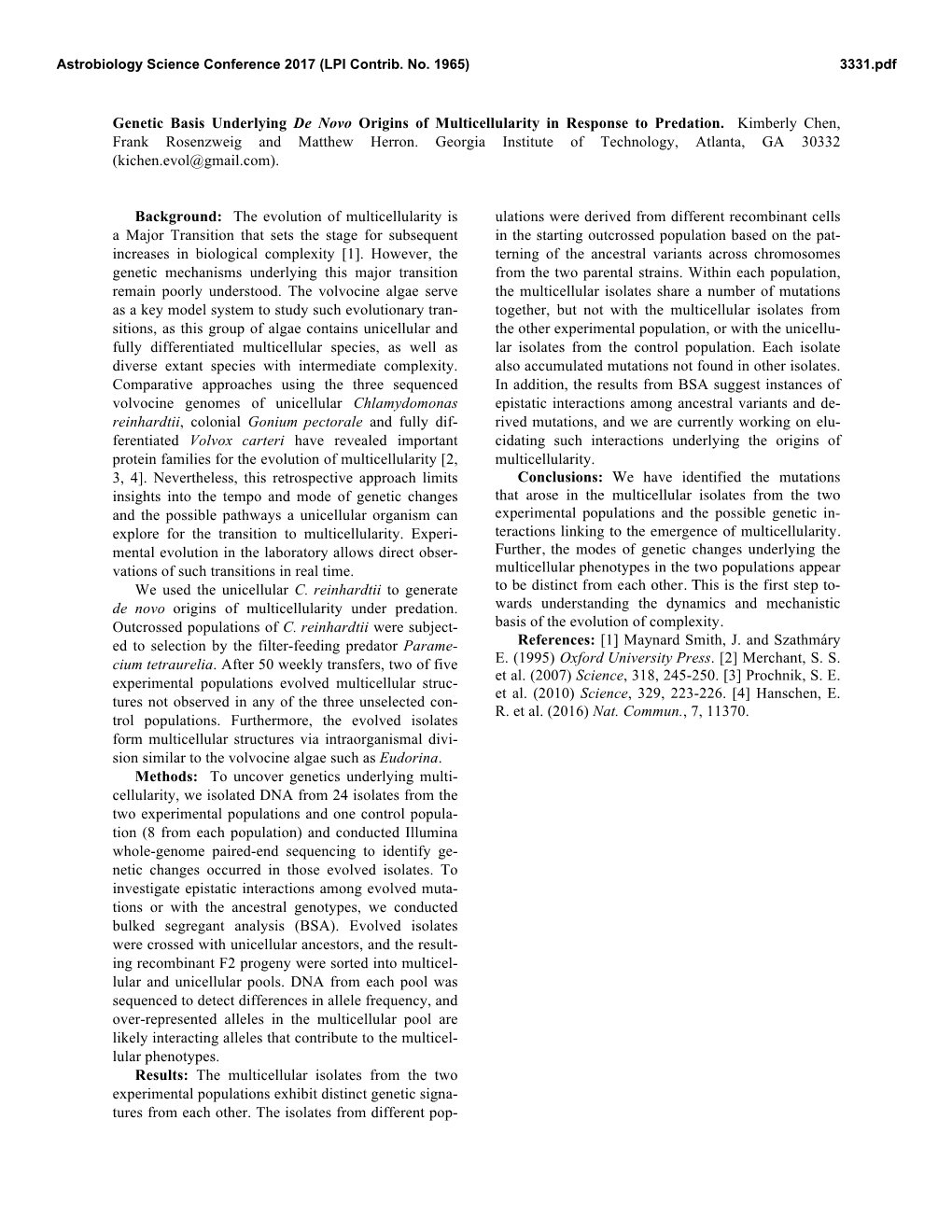 Genetic Basis Underlying De Novo Origins of Multicellularity in Response to Predation