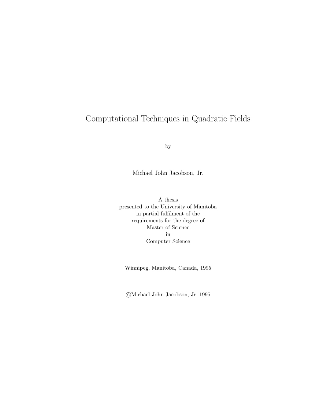 Computational Techniques in Quadratic Fields