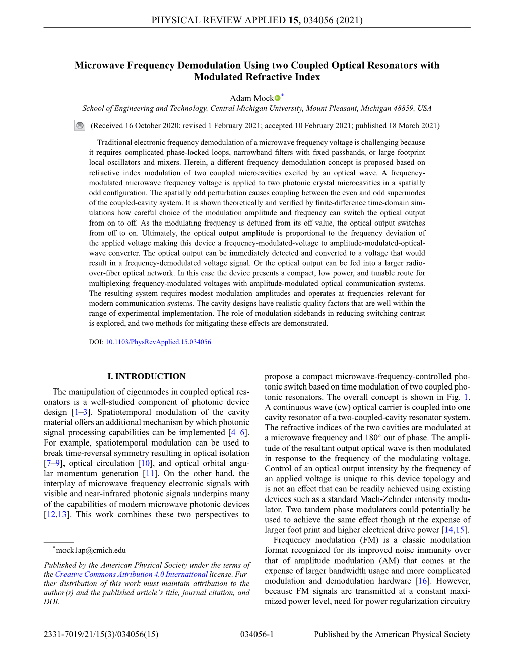 Microwave Frequency Demodulation Using Two Coupled Optical Resonators with Modulated Refractive Index