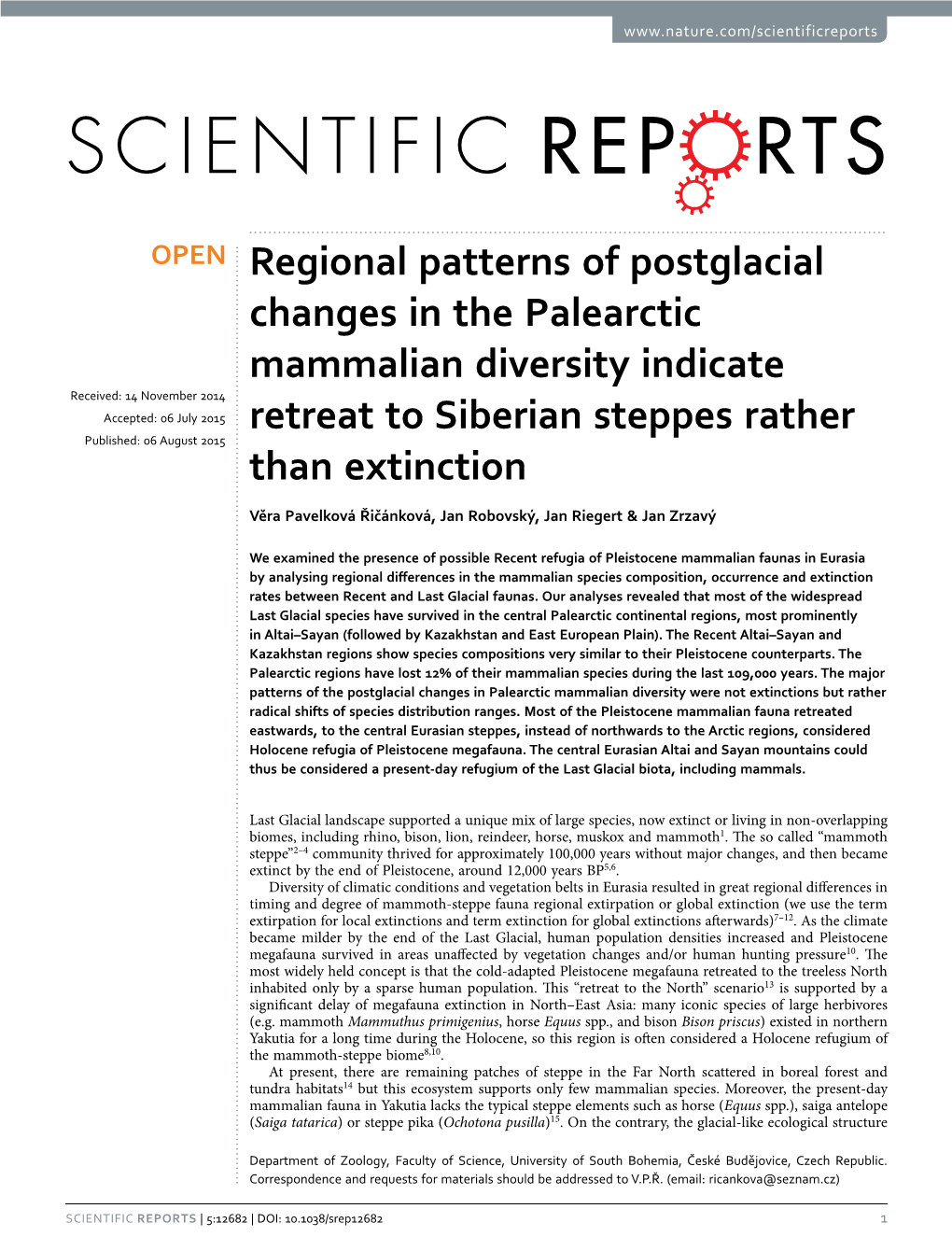 Regional Patterns of Postglacial Changes in the Palearctic