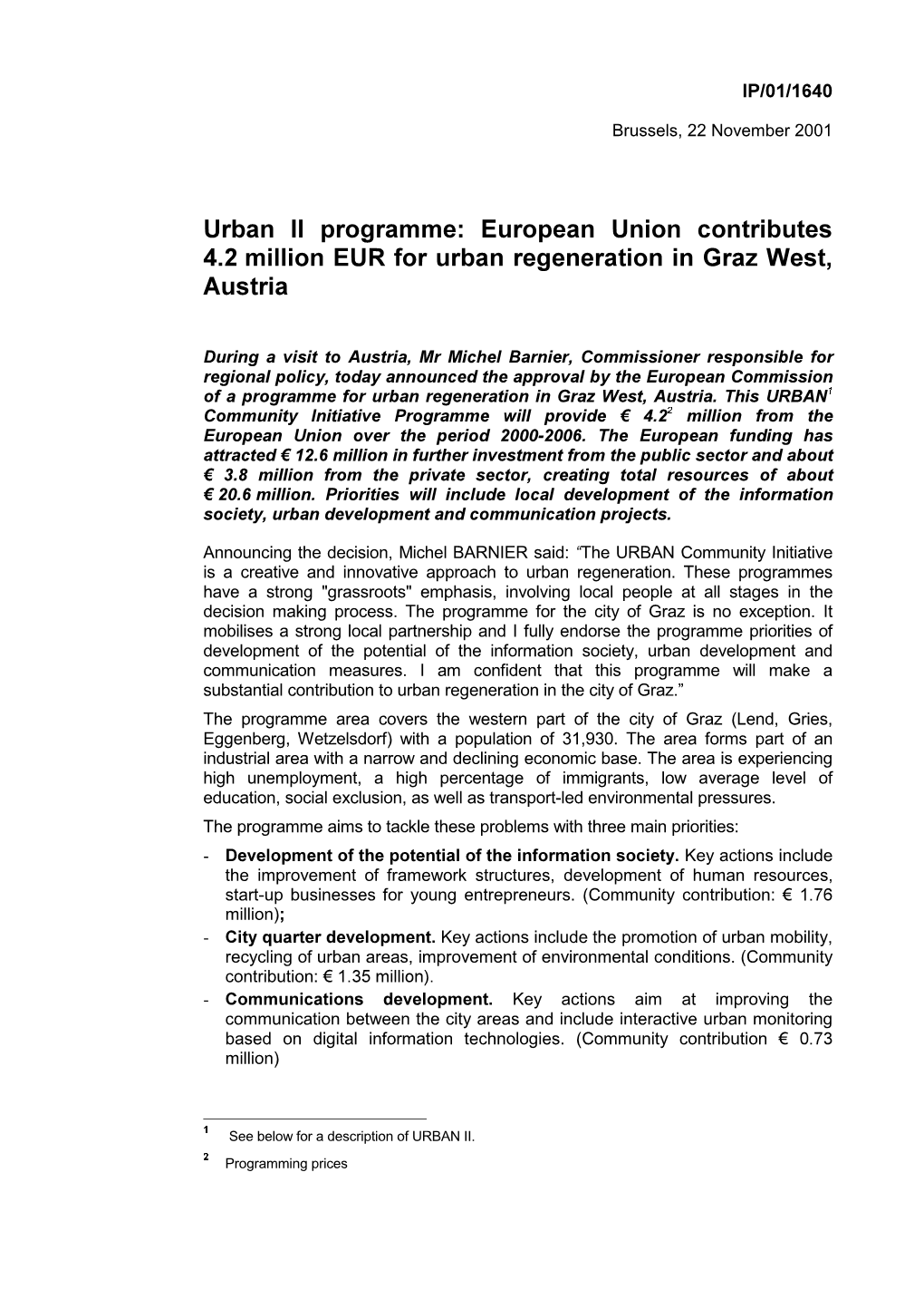 European Union Contributes 4.2 Million EUR for Urban Regeneration