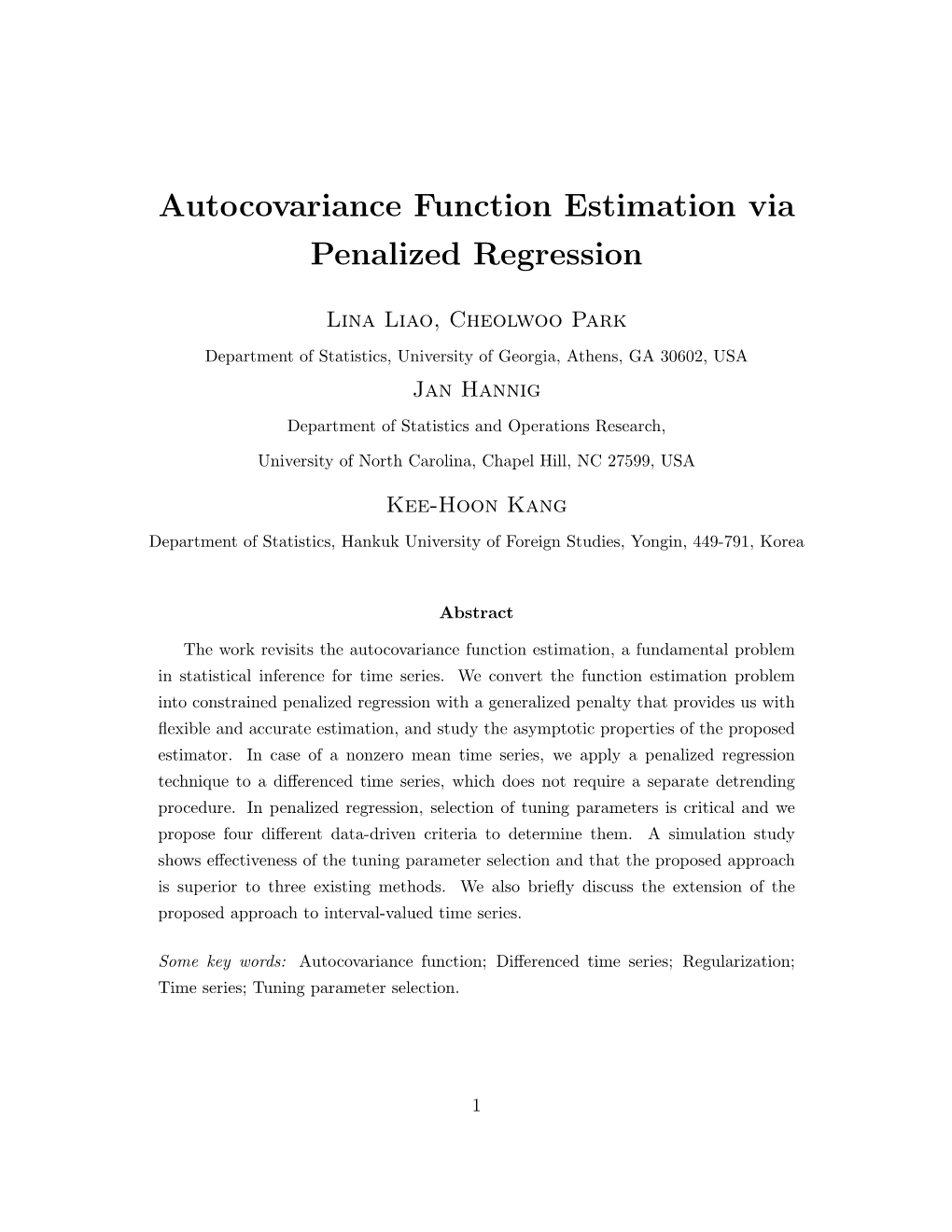 Autocovariance Function Estimation Via Penalized Regression