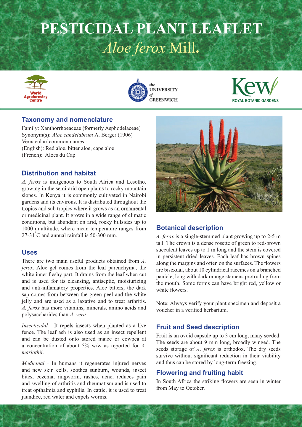 PESTICIDAL PLANT LEAFLET Aloe Ferox Mill