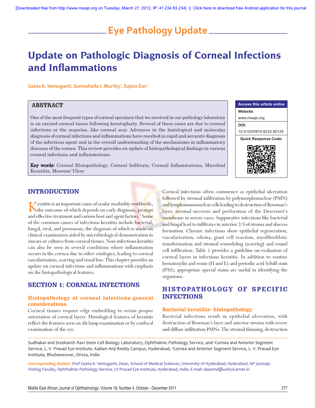 Update on Pathologic Diagnosis of Corneal Infections and Inflammations