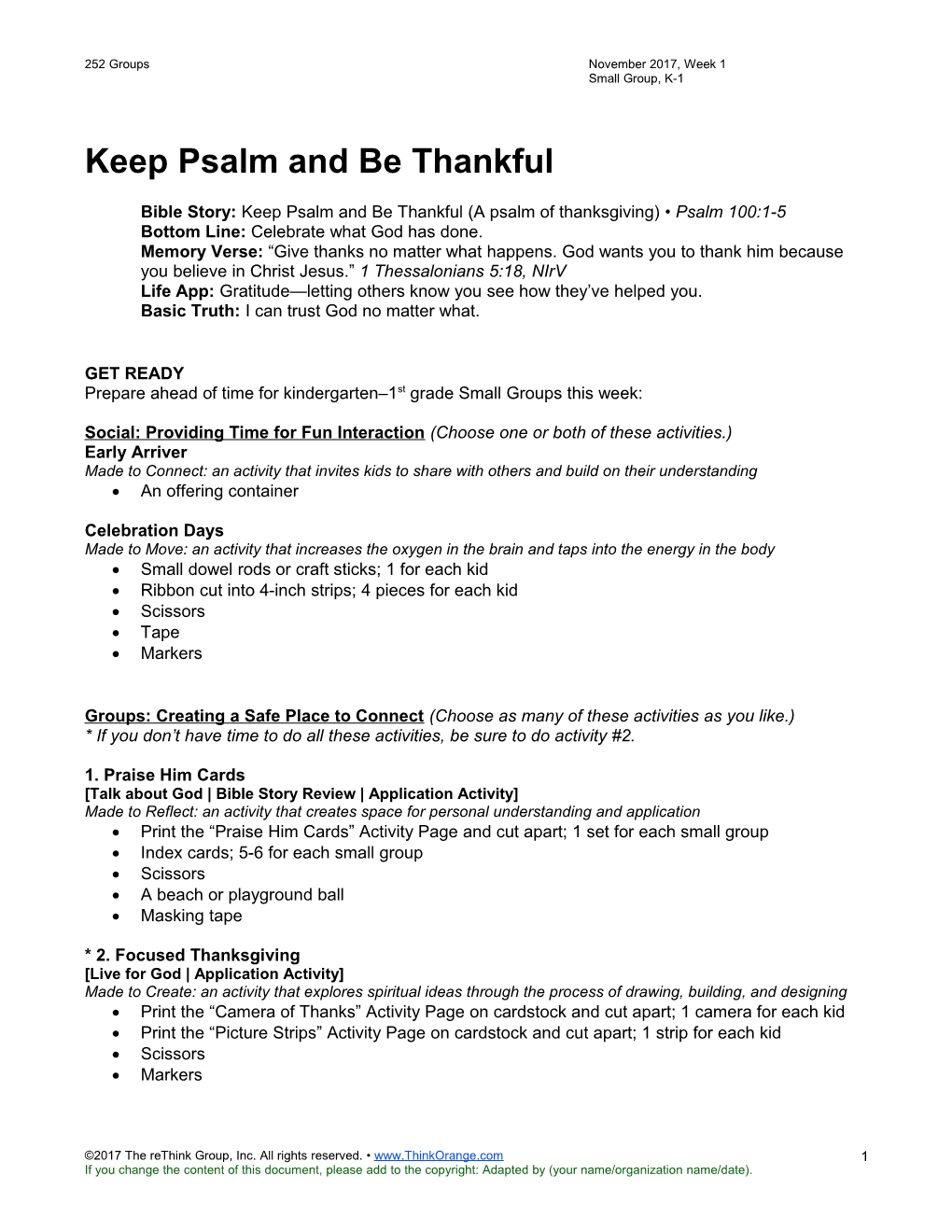 Keep Psalm and Be Thankful