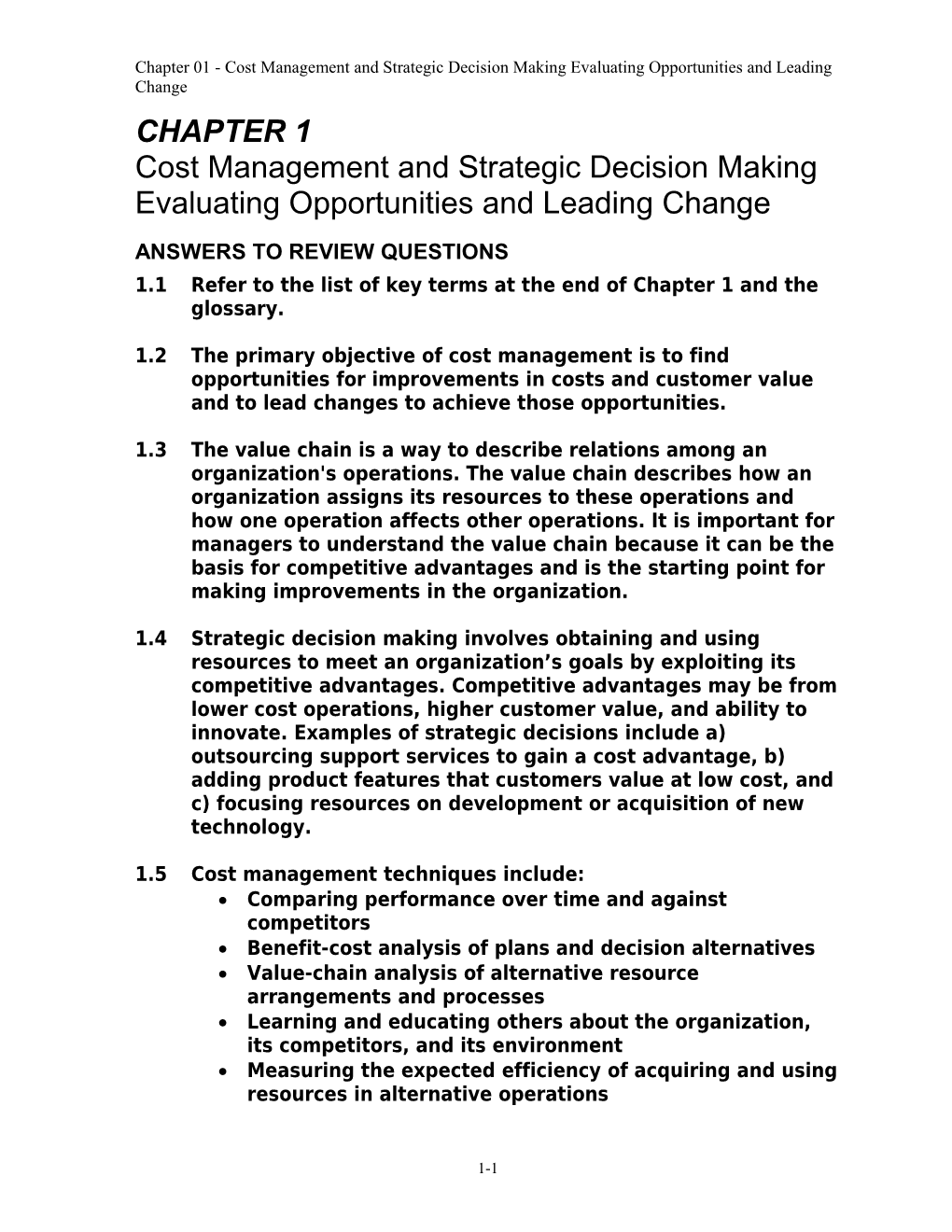 Cost Management and Strategic Decision Making Evaluating Opportunities and Leading Change