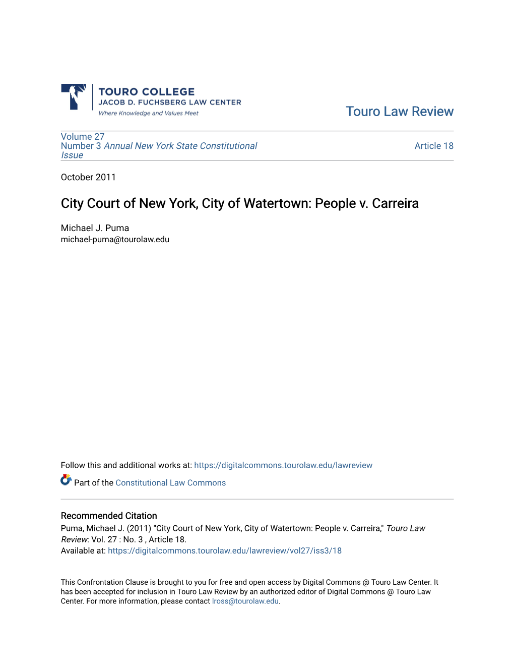 City Court of New York, City of Watertown: People V
