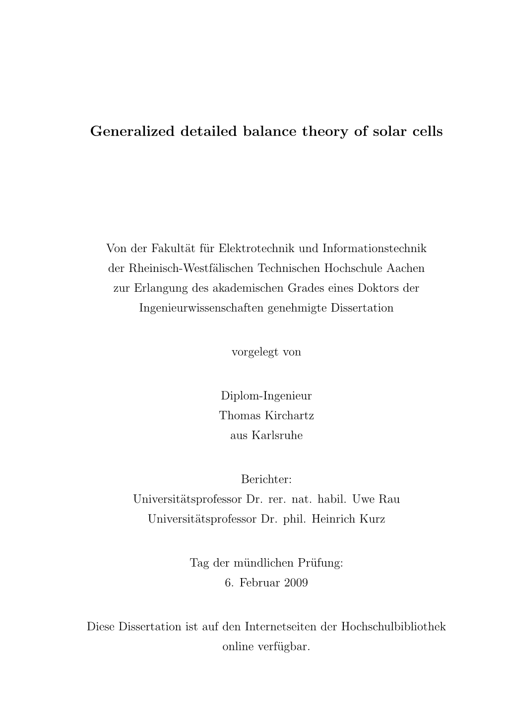 Generalized Detailed Balance Theory of Solar Cells